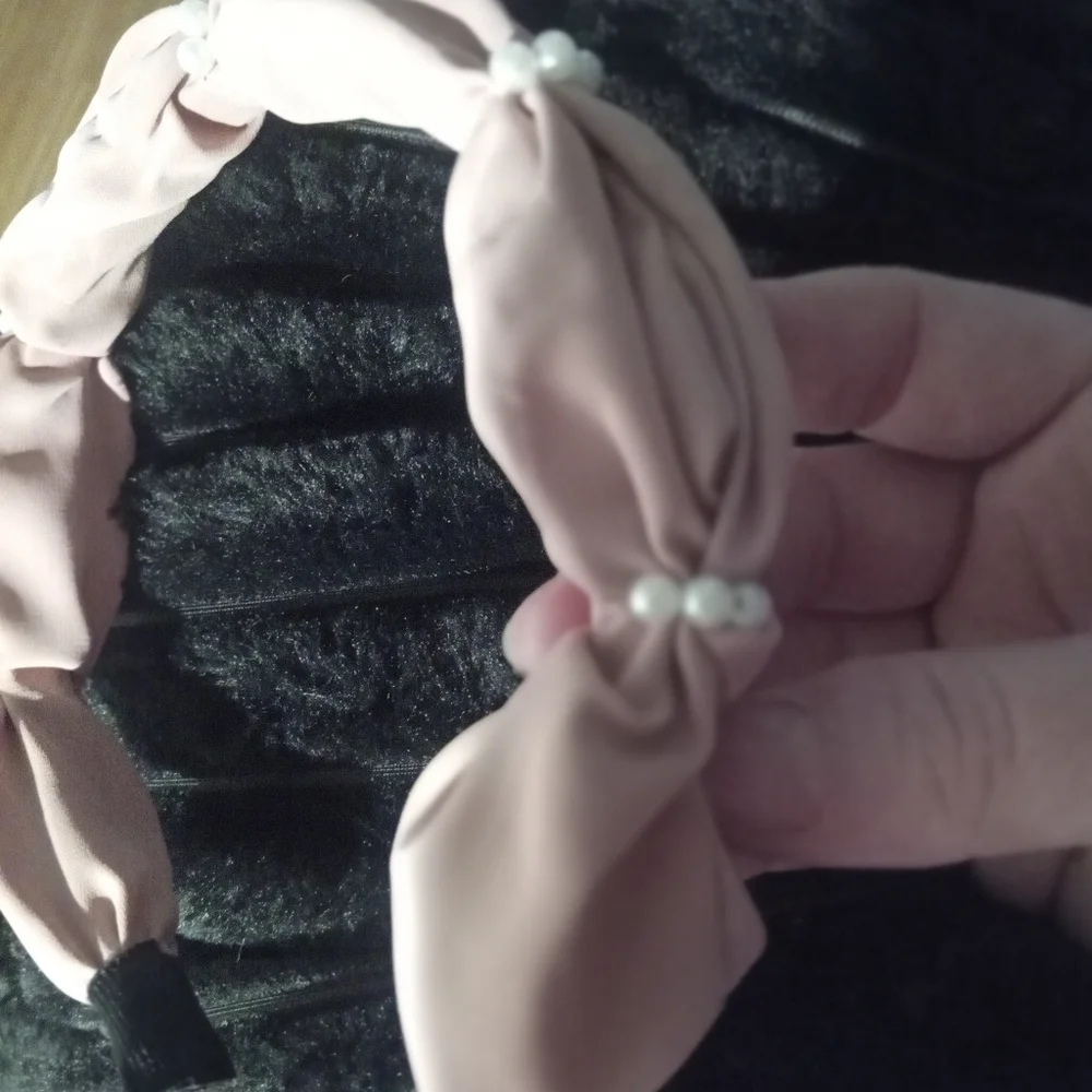 Dusty Rose Chiffon And Small Pearl Wide Bubble Headband